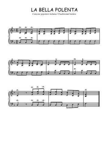 Téléchargez l'arrangement pour piano de la partition de La bella polenta en PDF